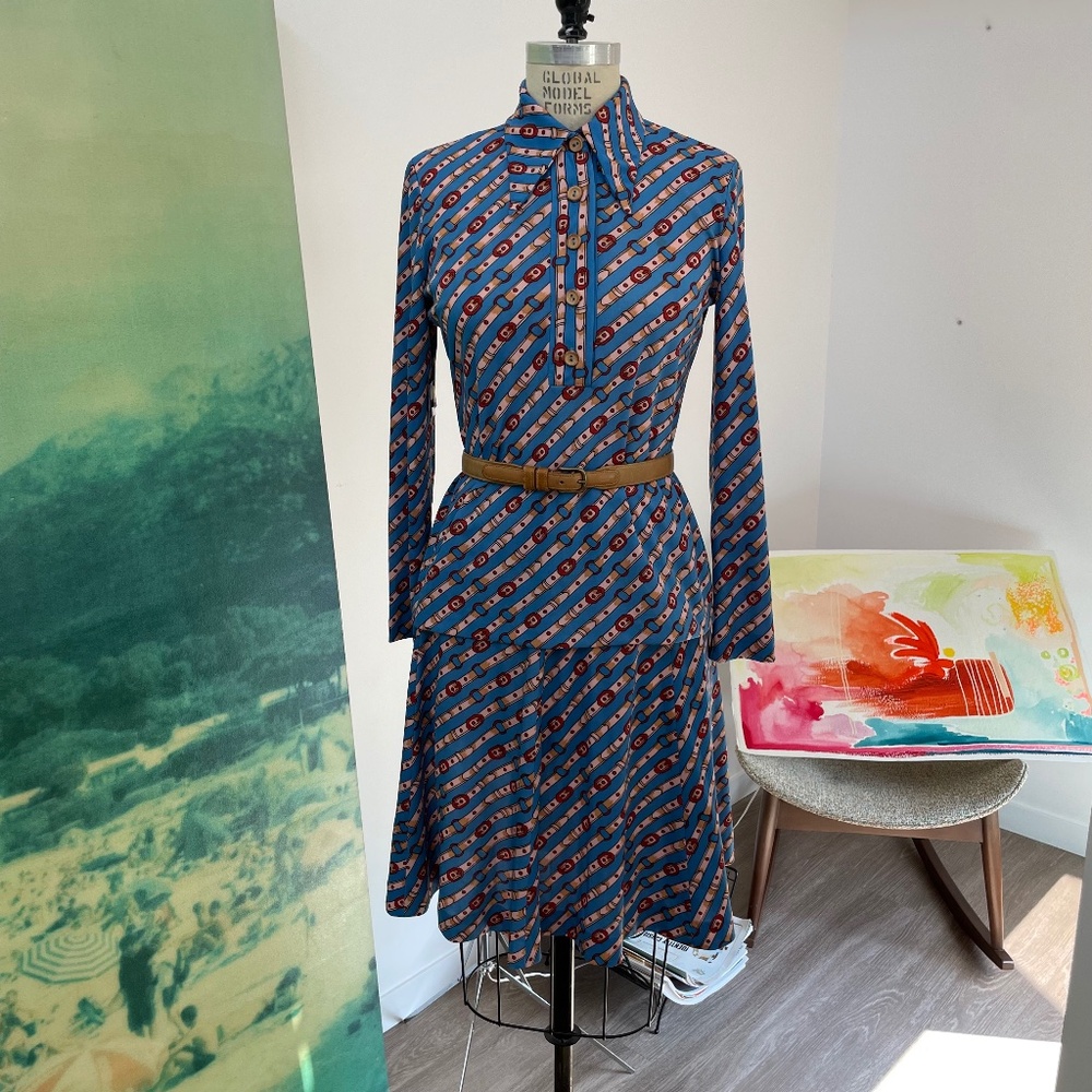 Vintage 70s luggage novelty print dress